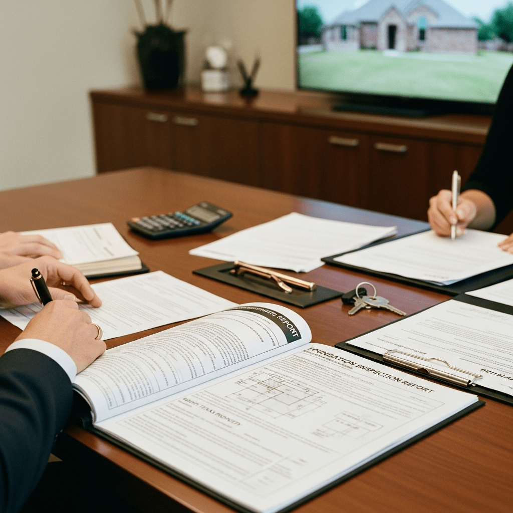 Foundation inspection during real estate transaction in Tarrant County showing home buyer evaluation and seller closing with foundation documentation for North Texas property sale with previous foundation issues